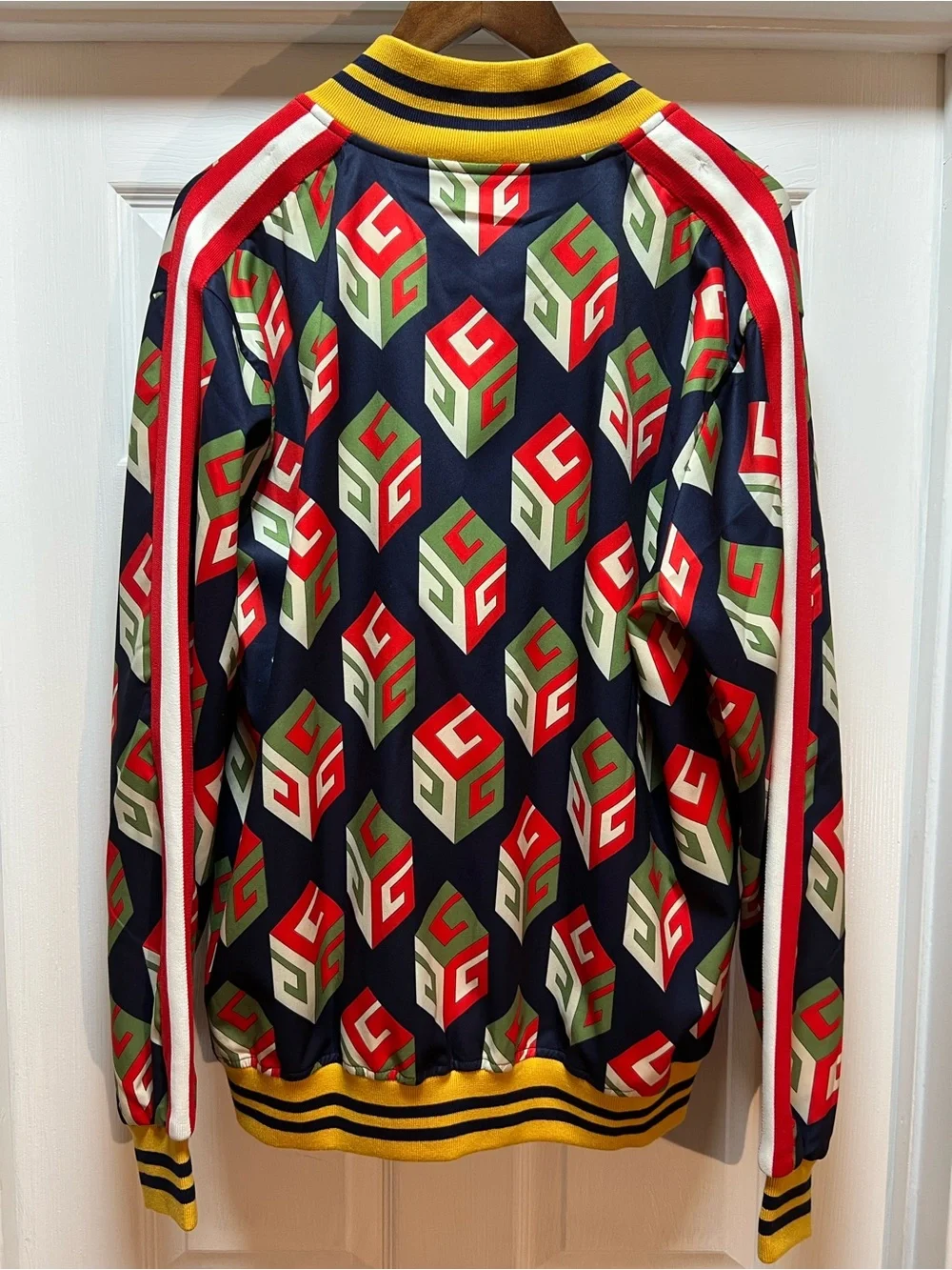 Gucci Navy Red Green White Geometric Bomber Jacket